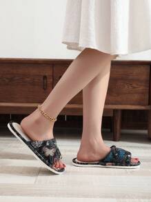 Mules légères en tissu à bout ouvert pour femme, pantoufles d'intérieur confortables avec motif papillon, noir/blanc, convenant pour le printemps/été, couples - Noir - Voir 6