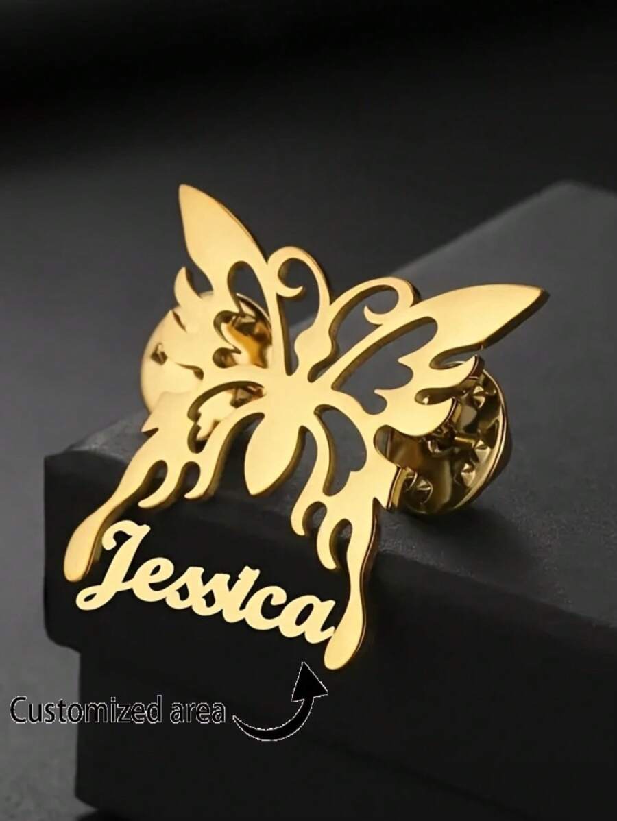 Broche de mariposa personalizado con nombre - Broche elegante de acero inoxidable chapado en oro de 18K, regalo perfecto de cumpleaños y Navidad para mujeres, madres, esposas