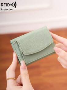 MIYIN Simple RFID Blocking Small Coin Purse Mini Pocket Wallet For Daily Solid Color Litchi Embossed Small Wallet With Card Slot For Credit Card/ ID Card/ Money/ Cash/ Money Lightweight Portable Compact Trifold Card Holder For Men And Woman - Green - View 5