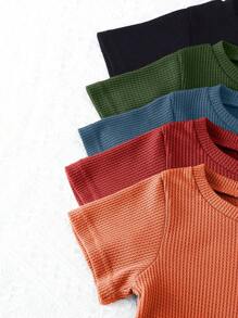 10pcs/Set Boys Casual Solid Color Waffle Knit Soft & Comfy Short Sleeve T-Shirt And Shorts Set, Outdoor Leisure Wear, Spring/Summer - Multicolor - View 4