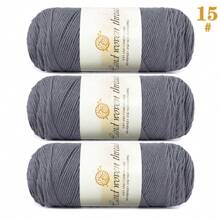 Set de 3 ovillos de hilo 100% acrílico suave y cómodo de 5 hebras [1 paquete de 570g/3 ovillos] adecuado para tejer a crochet mantas DIY, ropa, bolsos, pantuflas y otras manualidades