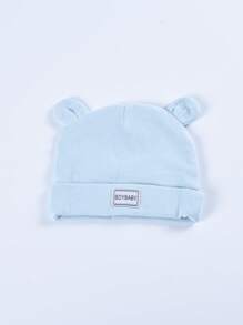 1pc Newborn Soft Solid Color Baby Hat With English Word Decor