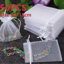 10/50/100pcs Medium Size: 10*15cm Organza Gift Packaging Bags, Wedding Candy Bags, Wedding Favor Bags, Gift Packaging Supplies, Organza Bags For Wedding & Celebration Gift Packaging - Multicolor - View 56