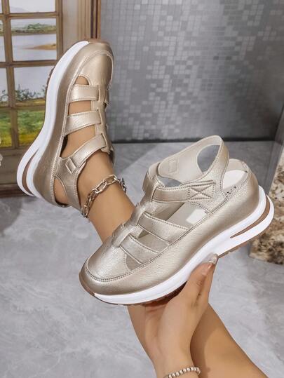 Nuevas sandalias de mujer con suela gruesa, informales con suela gruesa antideslizante y transpirable, de dedo cerrado, planas para el verano