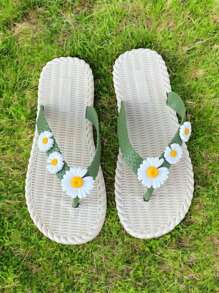Sandalias pata gallo con flores para verano nuevo modelos