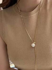 Adjustable Length Faux Pearl & Metallic Bead Pendant Necklace, Fashion Versatile Accessory For Women, Suitable For Sweater, Wedding, Holiday Party, Daily Wear (Handmade, May Have Slight Variations) - Multicolor - View 2