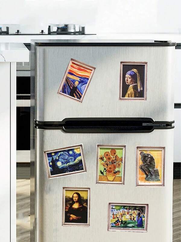 1pc World Famous Painting Mini Frame, Van Gogh Art Series Refrigerator Magnet, High-End Starry Sky Creative Magnetic Photo Frame Vintage 3D Decorative Sticker, Travel Souvenir, Best Home Decor Sticker Gift