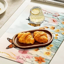 1/4/6 stuks Floral & Butterfly Series Retro Decoratief Patroon Polyester Linnen Placemats, Tafelmatten, Warmte-isolatie Pads Voor Keukendecoratie, Eettafel, Tafelsetting in Westerse Stijl