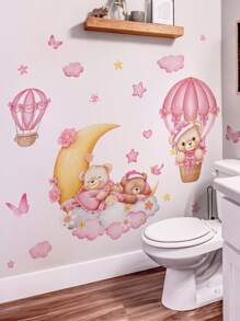 1pc/1set 2pcs Pink & Blue Teddy Bear & Car Patterned Traffic Light Wall Stickers, Decorative Wall Decals For Living Room, Bedroom