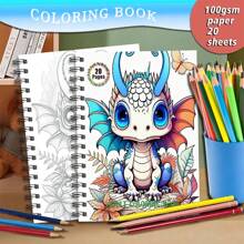 1 pieza, tamaño A4, papel talla grande grueso, impresión a una cara, encuadernado en espiral, libro de dibujo con patrón de dragón de dibujos animados, para que los adultos pasen el tiempo