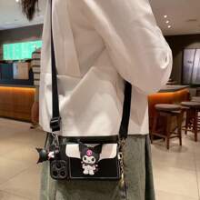 Sanrio Sanrio Kuromi Cartoon Soft Strap Crossbody Phone Case Compatible With Iphone 15 & New IPhone 16 - Built-In Card Slot Wallet Pouch Kawaii Cute Mobile Cover With Detachable Keychain