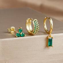 3PCS Round Circle Hoop Earrings Set For Women Simple Zirconia Flower Stud Earring Cartilage Piercing Jewelry - 3pcs Earrings Set - View 14