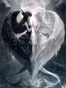 1pc DIY Diamond Painting Kit, Angel & Devil Themed, Full Drill Diamond Embroidery, Home Decor, 11.8*15.7in