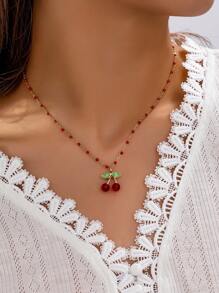 1 Stück roter Kirschen Halskette Damen Boho Sommer Schmuck