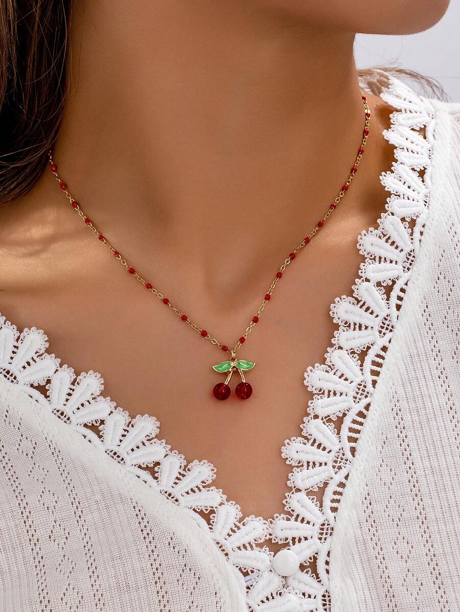 1 Stück roter Kirschen Halskette Damen Boho Sommer Schmuck