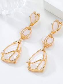 Nouveaux boucles d'oreilles à long pendentif en pierre de résine bohème pour femmes. Boucles d'oreilles en alliage de luxe léger au filet, boucles d'oreilles géométriques à goutte