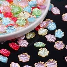50pcs Colorful 15x17mm Acrylic Leaf Shape Beads With Golden Rim, DIY Jewelry Making - Earrings & Accessory Craft Supplies