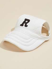 1pc R-Logo Colorblock Teddy Bear Design Baseball Cap, Sun Protection Casual Hat - White - View 7