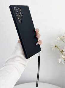 Black TPU Thickened Smooth Silk Liquid Silicone Case - Ultra Thin Soft Shockproof Phone Case, + Anti Lost Hand Strap Compatible With IPhone 16/16 Pro/16 Pro Max, S25 Ultra/S24 Ultra/S23 Ultra, HUA WEI, Xiao Mi, Redmi Note, OPPO, Vivo, Honor