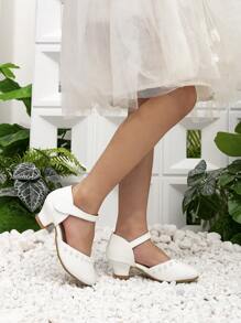 New Girls Dress Chunky High Heels Shoes, Kids Pearl Hollow-Out Platform Princess Sandals - White - View 7