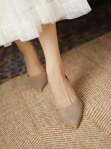 Xin Jing Shoes 2025秋冬新款女士时尚镂空高跟鞋，优雅，猫跟 - 杏色 - 查看 8