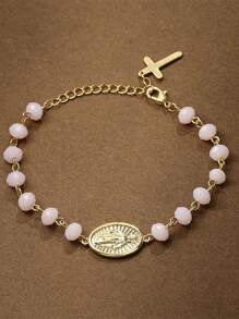 1PC Pulseira com pingente de cruz Maria elegante e simples, joia elegante e delicada, adequada para festas, uso diário para dar às mulheres presentes de Natal