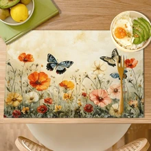 1/4/6 stuks Floral & Butterfly Series Retro Decoratief Patroon Polyester Linnen Placemats, Tafelmatten, Warmte-isolatie Pads Voor Keukendecoratie, Eettafel, Tafelsetting in Westerse Stijl