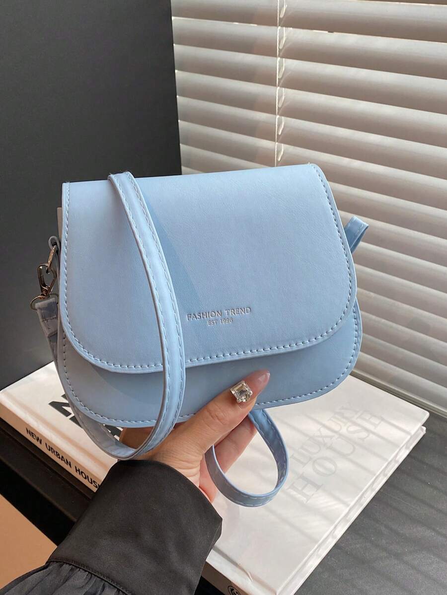 Bolso bandolera de medio círculo minimalista de material de PU de unicolor, bolso de hombro cruzado de estilo para mujer