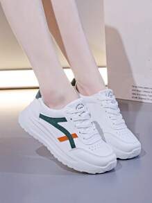 1 Pair Women's Sports Style Platform Sneakers, Multi-Color Patchwork Low-Top Casual Comfortable Shoes