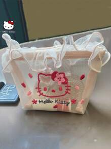 Sanrio Sanrio 1 szt. Cute Cartoon Hello Kitty Haft Kosmetyczka, przenośna kosmetyczka, odporna na plamy siatkowa torba z zamkiem błyskawicznym, torebka do przechowywania chusteczek menstruacyjnych