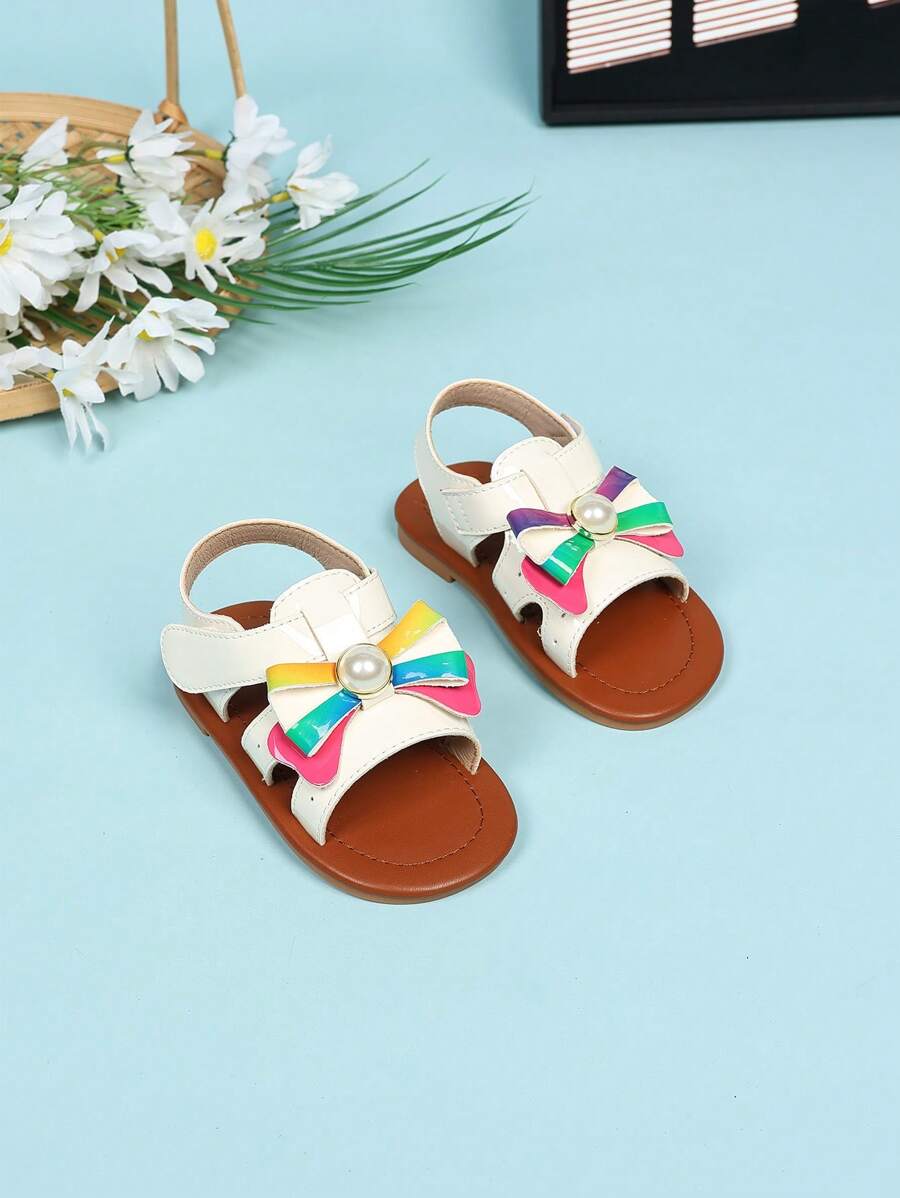 Toddler Girls' Peep Toe Non-Slip Casual Beach Sandals, Soft Bottom White Pearl Comfortable Cute Infant Shoes - White - View 1