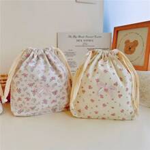 1pc Embroidered Bow & Floral Print Drawstring Pocket Bag, Multifunctional Storage Pouch, Organizer Bag, Dust Cover, Mommy Bag, Travel Portable Storage Bag, Jewelry Cosmetic Pouch, Hanging Bag, Gift Bag - Multicolor - View 8