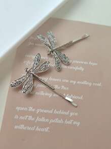 2pcs Solid Color Dragonfly Hair Clips, Cute Casual Bangs & Flyaway Hair Accessories, Suitable For Daily Use