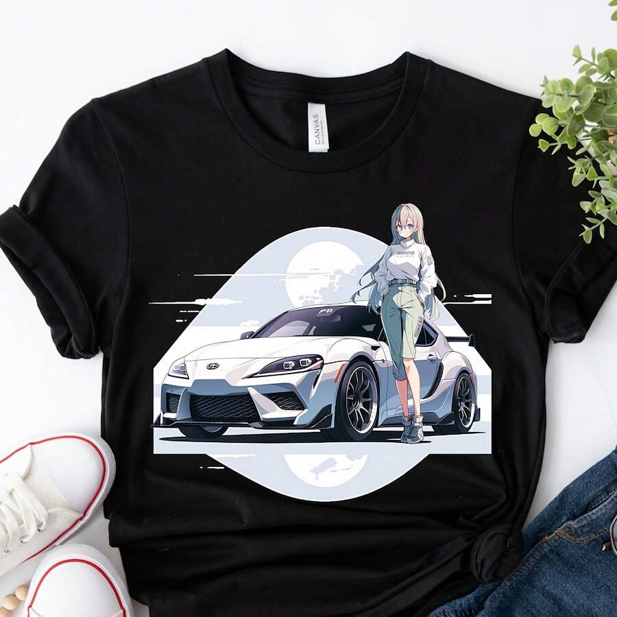 Toyota Supra Shirt, Anime Girl, White, Mk4 T-Shirt, JDM Tee, Car Shirt, Car Guy Gift,Gift For Him, Car Lover Shirt, Mk5 Supra, 2JZ T - Black - View 1