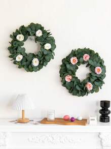 1 件 16 英寸人造桉树叶玫瑰环 | 多功能悬挂植物适用于春季家居装饰、门廊、农舍、户外庭院、节日派对、婚礼装饰、餐桌装饰、餐桌中心装饰、桌藤、蜡烛花环、宴会、约会、派对、婚礼 - 彩色 - 查看 3