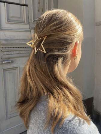 1 件装星星发夹银色发夹强力固定爪夹可爱五角星设计发夹发夹女士头发装饰用品