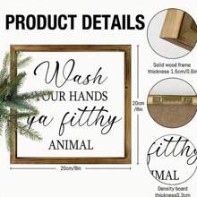 1 Piece, Charming 8x8 Inch Country Style Wooden Photo Frame Wall Decoration - "Wash Hands, Dirty Animals" - Humorous And Inspiring Bathroom, Bedroom, Home Office Decoration - Durable, Fade Resistant Wood With Natural Charm, Suitable For Room Decoration Gifts Birthday Graduation