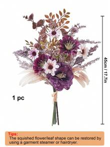 1束人造花，包括人造银莲花、雏菊和尤加利，质感逼真，适用于花瓶、家居、酒店客房、婚礼装饰、餐桌装饰、秋季装饰等。 - 紫色 - 查看 2