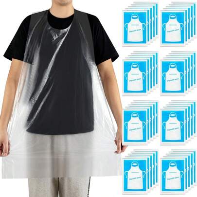 50pcs Disposable Transparent Plastic Waterproof Aprons, Independent Packaging, For Cooking, Service, Painting, Picnic