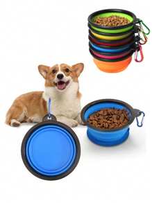 1pc Outdoor Portable Collapsible Pet Bowl, Slow Feeder Bowl, Travel Bowl, Silicone Hanging Dog/Cat Water/Food Bowl With Hook, Convenient For Walking Dogs And Feeding
