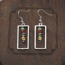 女士方形合成珠吊坠耳环，创意设计，适合派对、日常佩戴、时尚珠宝 - 銀色 - 查看 6