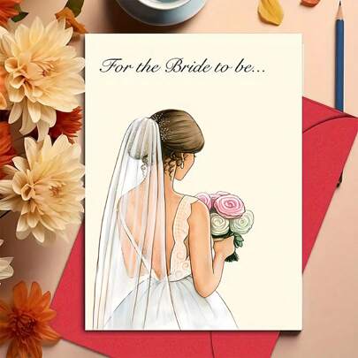 1pc Inspirational Greeting Card With Envelope - 6.29" X 4.33", Charming Cartoon Bridal Wedding Greeting Card With Envelope - Perfect For Engagements, Anniversaries