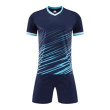 2pcs Personalized Tween Boys Soccer Jersey- Customized Name,Number And Picture Print Short Sleeve T-Shirt+Shorts Quick-Drying Sweat-Absorbing Sports Set