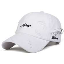 AR 1pc Men's Iron Ring Baseball Cap, Distressed Embroidery Sports Hat, Adjustable Outdoor Sun Protective Casual Cap, Suitable For Spring/Autumn Trips, Travel, Beach, Party