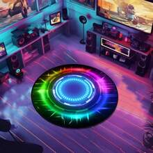 1pc Technological Colorful Optical Element Round Rug, Modern Creative Plush Velvet Printed Rubber Base Area Carpet, Adorable Fuzzy Non-Slip Bedside Mat, Suitable For Living Room, Bedroom, Kitchen, Bathroom, Game Room, All Seasons Home Decor Rugs Door Mat Room Decor Carpet For Living Room Kitchen Rug Bedroom Decor Blankets And Throws Rugs For Bed Room Bathroom Decor Room Decoration Stuff Living Room Decor Office Decor House Decor Home Decor Living Room Bathroom Rug Room Decor Aesthetic