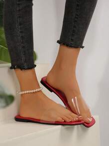 Sandalias planas con tira transparente, cómodas y minimalistas, de estilo europeo y americano con puntera cuadrada y talla grande, zapatos de moda casual para uso en exteriores y playa en verano