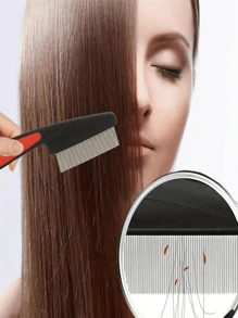 1 PC Stainless Steel Comb For Thick Hair - 1pc Fine-Tooth Lice And Dandruff Removal Comb With ABS Handle Hair Styling Tool - Multicolor - View 3