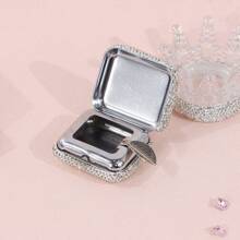 1pc, Mini 2.32/2.13/0.79IN Stainless Steel Ashtray With Leaf-Shaped Ash Tray, Sparkling Glass Rhinestones, Artificial Rhinestones, Portable Ashtray, Outdoor Pocket Ashtray, Creative Car Smoking Accessory, Fashionable And Charming