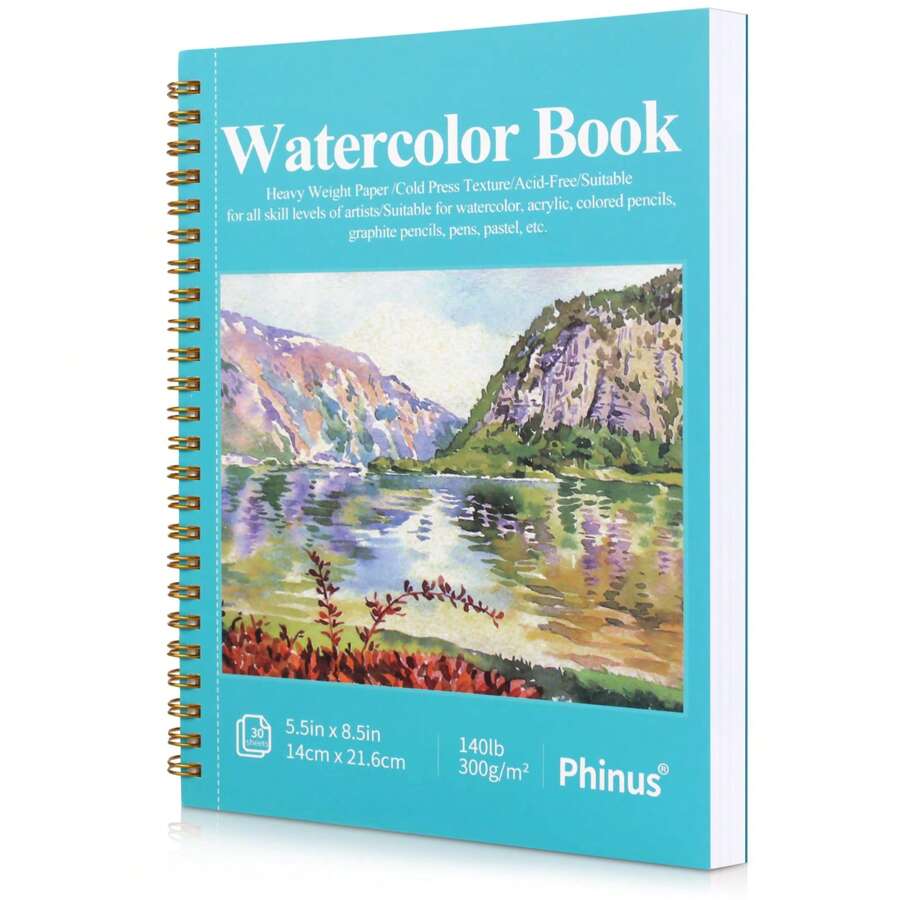 30 Sheets Watercolor Sketchbook 5.5 X 8.5 Inch, Watercolor Paper Cold Press (140lb/300gsm), Spiral Bound Water Color Pad For Adults , Mixed Media, Markers And Art Journaling,Mother's Day,Mom's Gift - Blue - View 1