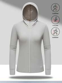 1pc Women's Lightweight Breathable Outdoor Sports Sun Protection Hoodie Jacket For Hiking, Running, Cycling, Workout - Grey - View 2